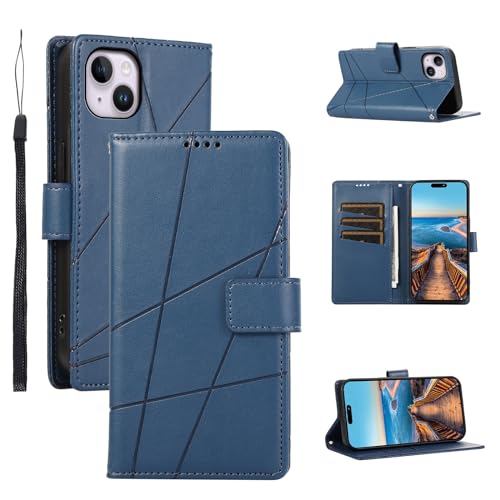 Funda con tapa para teléfono móvil, funda de piel sintética compatible con iPhone 14 Plus con tarjetero y carcasa interior de TPU resistente a los golpes, protección de cuerpo entero Cui