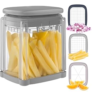 Potato Chipper Chip Cutter French Fry Cutter for Potatoes, 3 Blades Fast Cutting Potato Chip for French Fries, Food Dicer Chop Box for Vegetables Fruits