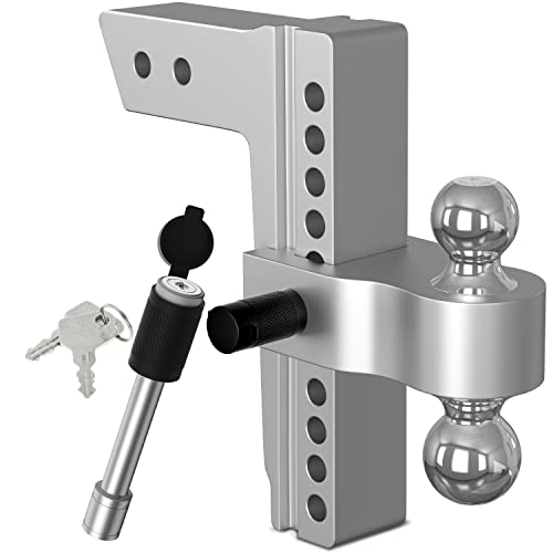 Adjustable Trailer Hitch, Fits 2.5 Inch Receiver, 10 Inch Drop Hitch, 18,500 Lbs Gtw, Aluminum Forged Shank, 2 Inch & 2-5/16 Inch Balls, Towing Hitch For Heavy Duty Truck With Double Lock Pins #TOP7