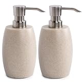 Clasin Home Sandstone Textured Resin Soap Dispenser with Metallic Pump and Waterproof Bottle Labels for Bathroom Kitchen Dish Hand Wash Shower Lotion Shampoo, 12 Oz, 2 Sets Beige