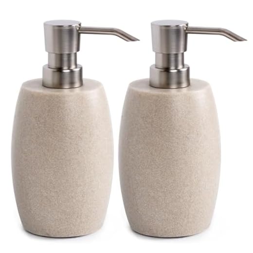 Clasin Home Sandstone Textured Resin Soap Dispenser with Metallic Pump and Waterproof Bottle Labels for Bathroom Kitchen Dish Hand Wash Shower Lotion Shampoo, 12 Oz, 2 Sets Beige