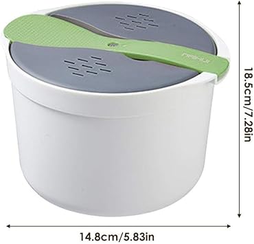 Microwave Rice Cooker 2L Plastic Food Grade Microwave Cookware Non Stick Rice and Pasta Cooker Includes Rice Scoop Lid Strainer and Steaming Pot for Vegetable Dishwasher (Orange) (Green)