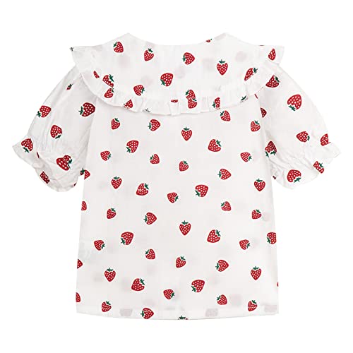 Image of LittleSpring Girls Short Sleeve Peter Pan Blouse with Elastic Cuffs