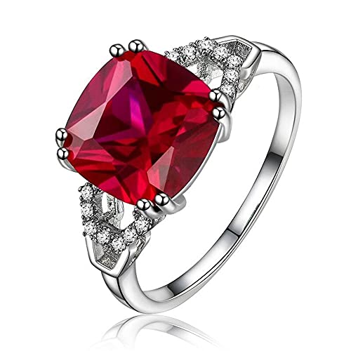 Fashion 925 stearling Silver Sapphire Colorful Gemstone Women's Ring Hollow Square emb Emerald Ruby Ring Vintage red Topaz Zircon Engagement Wedding Band Cocktail Party Crystal Ring ST.356 (Red, 7)