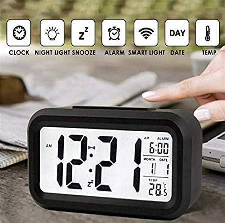 JOPHEK Kadio LCD Digital Alarm Clock, Travel Alarm Clock with Temperature Snooze Function, Light Control, Intelligent Alarm Clock for Bedroom, Home, Office, ABS, 8x5.5 Cm, Black