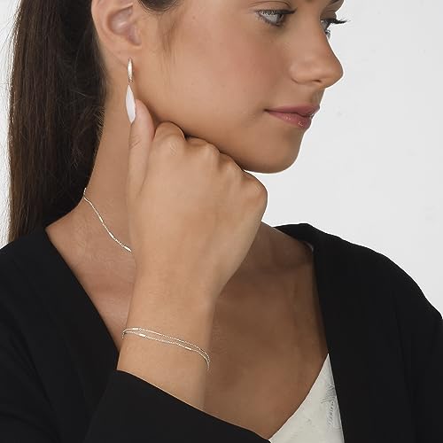 Annika Bella Double Layered Sterling Silver Bracelet, Length 6.5-7.5 Inches, Chain Bracelets for Women, Waterproof Minimalist 925 Women's Jewelry (Satellite Bar Chains)