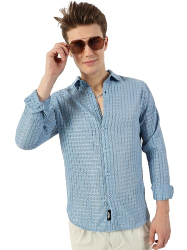 Image of Thomas Scott Men's | Solid | Textured Fabric | Full Sleeve | Slim Fit | Polyester-Blend | Spread Collar | Casual Shirt