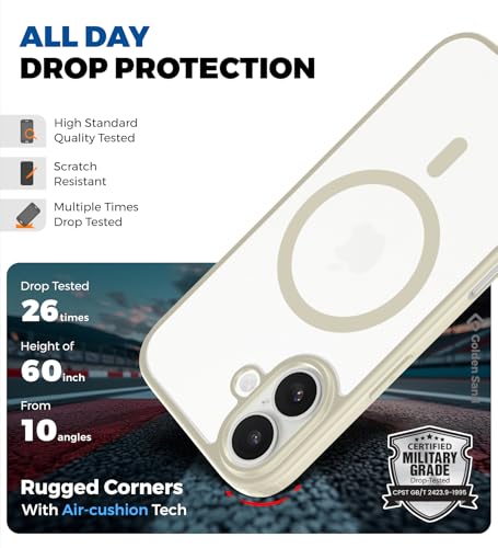 Image of Golden Sand Rugged Frosted MagSnap Back Cover Case for iPhone 17 5G Compatible with MagSafe - Semi Transparent,Shockproof, Slim, Matte Grip, Strong Magnets (Cloud White, TPU+PC)