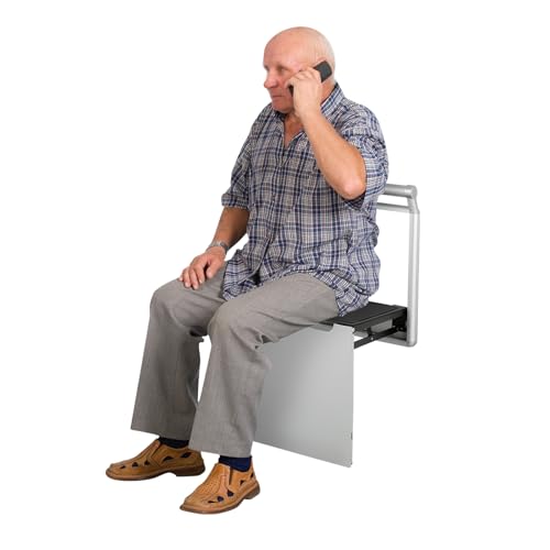 whsiodj Asiento de ducha plegable para montaje en pared, taburete de ducha plegable con descenso automático, 150 kg, banco para baño, pasillo, personas mayores, sin barreras, ahorra espacio (plata)