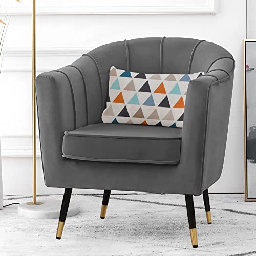 Monibloom Accent Reading Chair Living Room Armchair Single Sofa With Gold Metal Legs, Dining Room Bedroom Arm Chair For Adult, Wide Armrest Durable Upholstered Comfy Barrel Chair Club Chair, Grey #TOP1