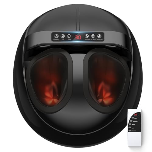 Image of HTM Foot Massager with Heat, 5 Modes & 9-Level Intensity & 3-Speed Vibration, Shiatsu Kneading & Rolling Compression, with Remote & Portable Handle, Fits Up to Men's Size 13, Gift for Women Men