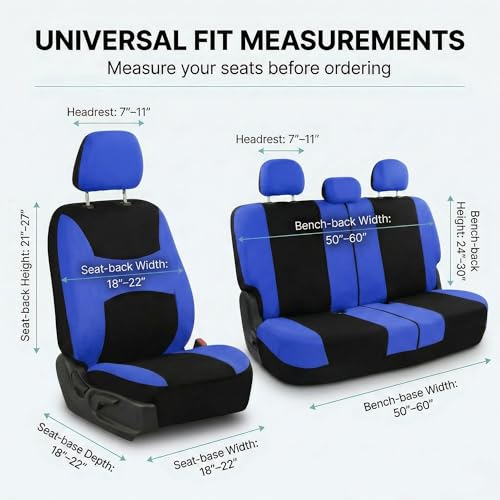 Image of FH Group Car Seat Covers Full Set Blue Black Cloth - Universal Fit,Automotive Seat Covers, Low Back Front Seat Covers,Airbag Compatible,Split Bench Rear Seat,Car Seat Cover for SUV, Sedan, Van