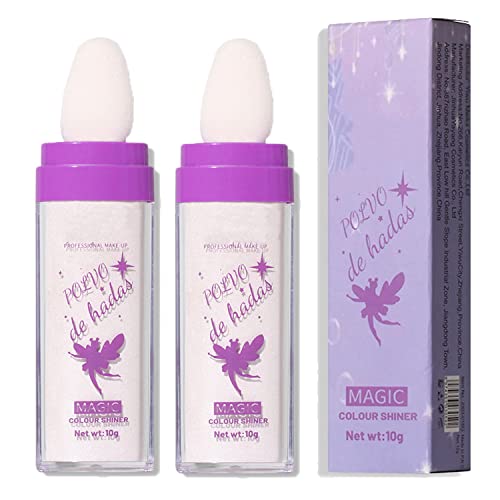 2pcs/Set Polvo De Hadas Highlighter White Fairy Shimmer Glitter Patting Highlight Face Powder Natural Glow Highlighting Brighten Face Body Lips Makeup Kit