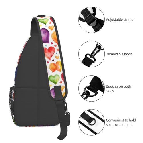 Mochila cruzada negra con estampado de corazones miniatura 5