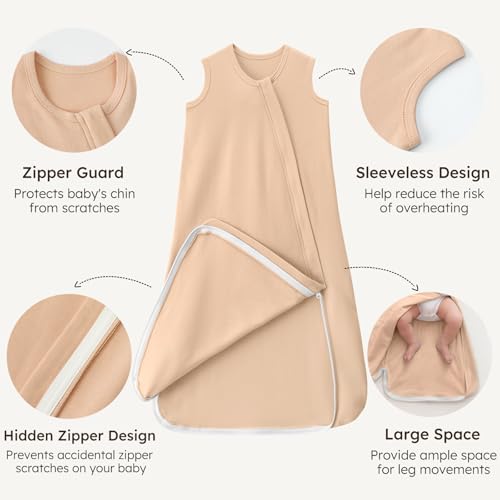 Image of Baby Sleep Sack 0-6 Months 0.5 Tog Baby Wearable Blanket 100% Cotton Sleeping Sack with 2-Way Zipper for Newborn Infant White Brown Flowers