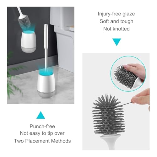 Image of ANOXA Toilet Brush and Holder Set for Bathroom, Flexible Toilet Cleaning Bowl Brush Head with Silicone Bristles, Compact Size for Storage and Organization, Grey