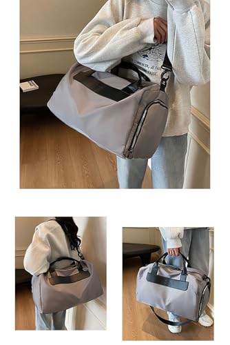 Travel Duffel Bags with Shoes Compartment Dry and wet separation Overnight Bag Carry-On sport bag (Gray)2