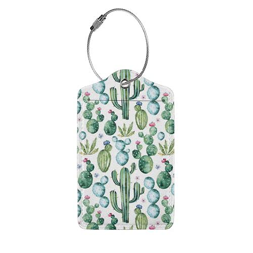 Cactus PU Leather Luggage Tags with Full Privacy Cover Stainless Steel Loop Suitcase Labels Identifiers PU Leather Baggage Tags Luggage for Travel