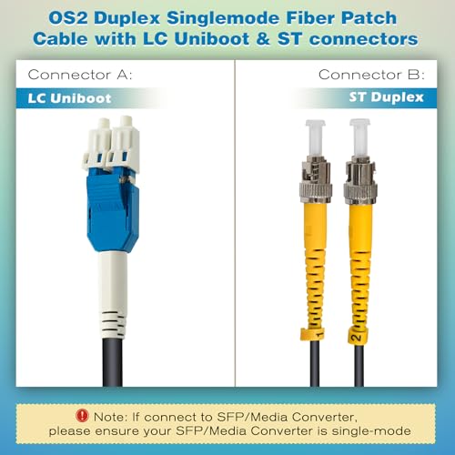 Image of 30ft / 10m Armored OD-5mm OS2 LC to ST Single Mode Fiber Cable, LC-ST Fiber Optic Patch Cord, Duplex 9 /125um SMF Optical Jumper, Black