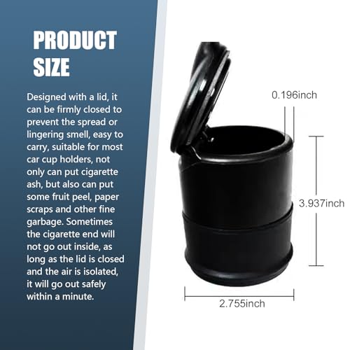 Image of Pack-1 Car Ashtray, Odor-isolating and Keep Air Fresh One-handed Opening and Closing Trash Can with Lid, Portable Mini Flame-retardant ABS Trash Storage Box, Universal for Cars Home (Black)