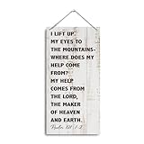 Christian Decor Sign, I Life Up My Eyes to the Mountains Sign, Psalm 121:1-2 Sign, Bible Verse Sign, Christian Home Décor, Rustic Hanging Wooden Plaques Sign, Farmhouse Home Decor, 11.8 * 5.9 Inch
