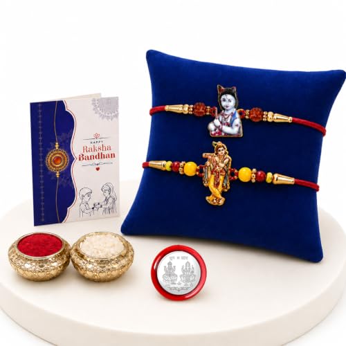 Image of Oblivion Rakhi For Brother - Elegant Stylish God Designer Rakhi with Beads and Silver Colour Pooja Coin, Tilak Set & Greeting Card - Traditional Raksha Bandhan Combo for Bhai
