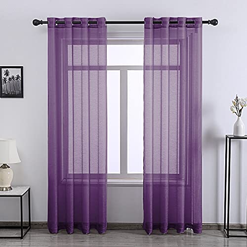 DONREN 2 paneles de cortinas traslúcidas de color morado real de 182 cm de largo para habitación de bebé, con ojales, cortinas transparentes en colores pastel para decoración de dormitorio de niñas