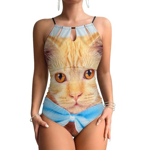 Monokini beachwear chat orange idéal pour vacances et piscine