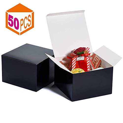 Mesha Cardboard Gift Boxes 50 Pack-6X6X4in Favor for Bridesmaid Proposal/Birthday/Party/Wedding, Black Kraft Paper Present Packaging Box with Lids, Decorative Gift Wrap Boxes Bulk for Crafting/Cupcake