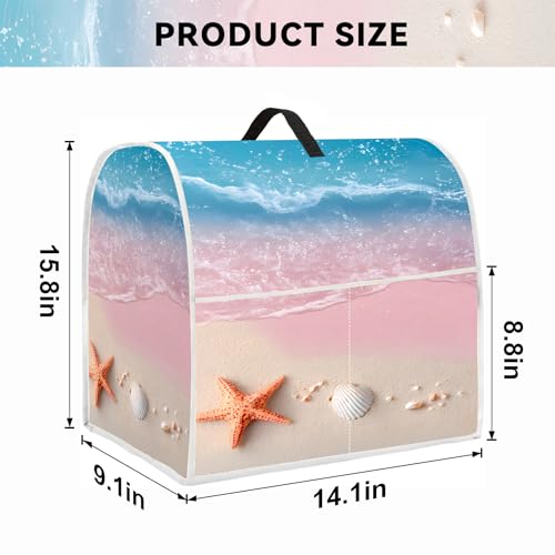 Image of Kitchen Dust Cover Compatible with 4.5 5 6 8 quart Stand Mixer, Kitchen Appliance Protective Covers with Top Handle and Pocket (Pink Coastal Shells, For All 6-8 qt Mixer)