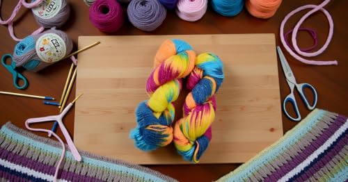 Image of Glow Knitting Yarn Wool, Rainbow 2 400 GMS Woolen Crochet Yarn Thread. Best Used with Knitting Needles, Crochet Needles-CB Art-ABAF