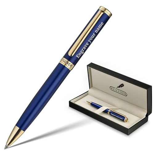 BEILUNER Personalized Blue Lacquer Gel Pen - Stunning Luxury Pen with 24K Gold Finish, ADMOK Black Refill, Executive Gift Set for Family & Friends, Writing, Fancy, Office, Retractable Pens ,