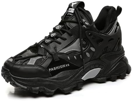 Men's Fashion Leather High Top Lace Up Chunky Platform Sneakers Casual Non Slip Round Toe Driving Walking Jogging Tennis Training Shoes