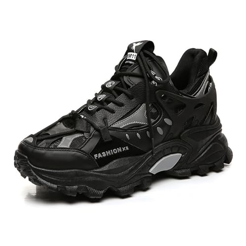 Netehadi Men's Fashion Leather High Top Lace Up Chunky Platform Sneakers Casual Non Slip Round Toe Driving Walking Jogging Tennis Training Shoes (Black,10)