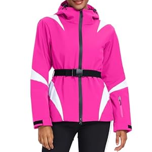 HOTIAN Damen Winterjacke Skijacke Wasserdicht Winddicht Warm Snowboardjacke mit Kapuze Atmungsaktiv Schneejacke Outdoor Kapuzen Windbreaker mit Hüftgürtel Rose M