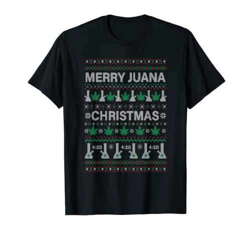 Merry Marihuana Weed Cannabis Lustiger Hässlicher Weihnachtspullover T-Shirt