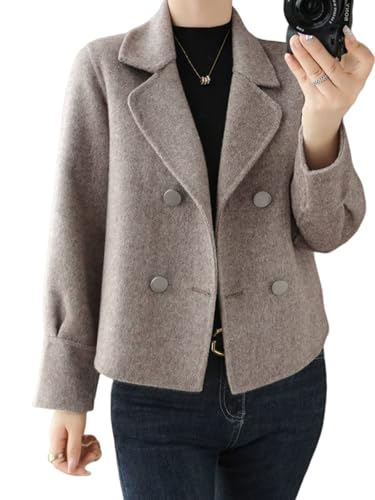 utcoco Womens Cropped Wool Coats Notched Lapel Pea Coat Short Jacket Button Down Crop Blazer Jackets