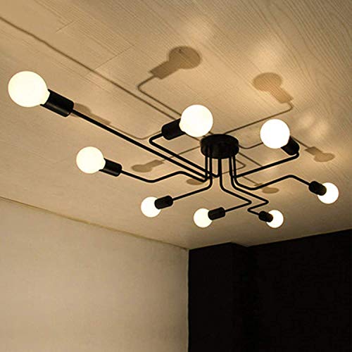 Exclusive Discount 60% Price OYI Industrial Ceiling Sputnik Chandelier Lighting, 8 Lights Semi Flush Mount Ceiling Light Modern Metal Art Creative Vintage Kitchen Light Fixtures (Black)