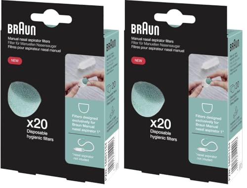 Braun Filtros para Aspirador nasal manual 1 20 unidades Filtros higiénicos desechables Para usar con el Braun Aspirador nasal manual 1 BNF020 (Paquete de 2)