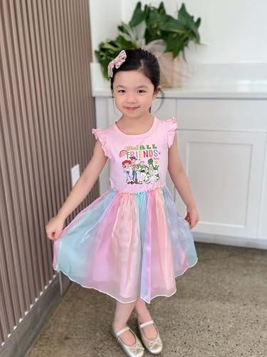 Image of Disney Princess Frozen Elsa Minnie Stitch Toddler Girl Tulle Tutu Dress Ruffle Sleeve Mesh Summer Birthday Party Clothes 2-9Y