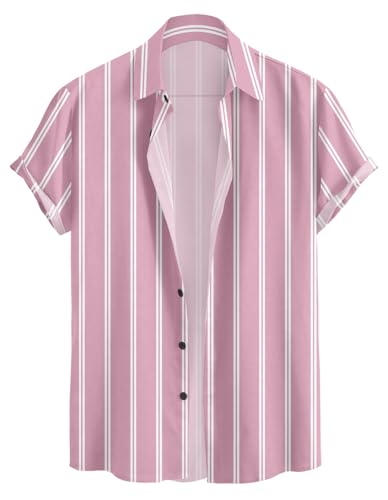 Image of Vertical Striped Short Sleeve Casual Shirt for Men, Stratchable 100% Spandex Material,Black and White
