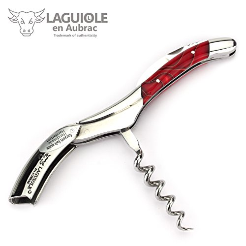 Laguiole En Aubrac Corkscrew Sommelier Waiters Knife 3 Functions Som99Wri Acrylic Handle 'Marsh Mallow' Red, Stainless Steel Shiny #TOP3