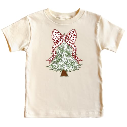Faux Glitter Green Floral Christmas Tree with Red Dots Bow Shirt for Women Teens and Girls