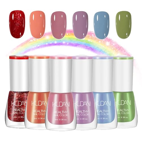 Colorful Nail Polish Set - Quick Dry & Long Lasting Nail Varnish - Non-Toxic Holographic 6 Color Nail Polishes - No Need UV Pink Nail Polish Kit Mother's Day Gifts Manicure (8ml x 6) (SET 1)