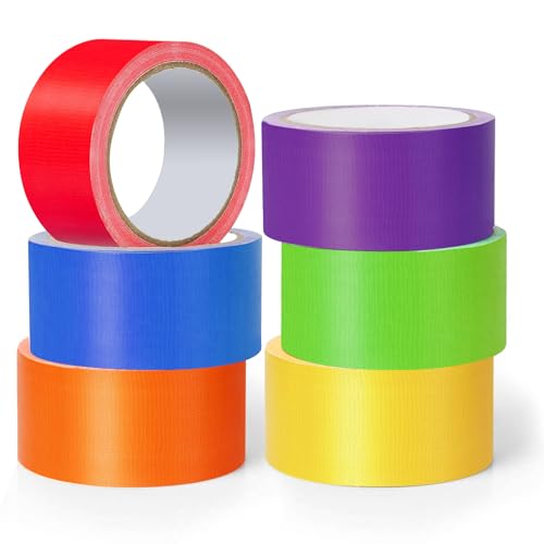 Rouceyxin Rainbow Colored Duct Tape 6 Pack Heavy Duty Duct Tape Bulk Waterproof No Residue Writable Tear by Hand 15 Yards x 2 Inch for Packaging Labeling Arts and Craft