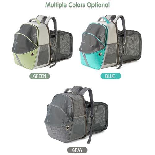 拡張可能なペットキャリアバックパック通気性メッシュポータブル折りたたみ折りたたみ猫のキャリングバッグ猫犬旅行ハイキングキャンプオックスフォードクロスブルーグリーングレー16.54*13.39*8.66インチ (青)