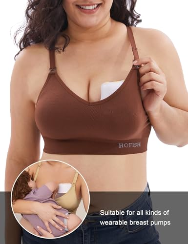 Image of HOFISH Support Nursing Bras for Breastfeeding Medium Impact Maternity & Nursing Sports Bra Seamless Racerback Pregnancy Bra