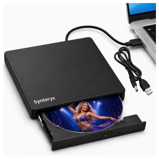 Synteryx External CD/DVD Drive for Laptop, USB-A & Type-C CD Burner Reader