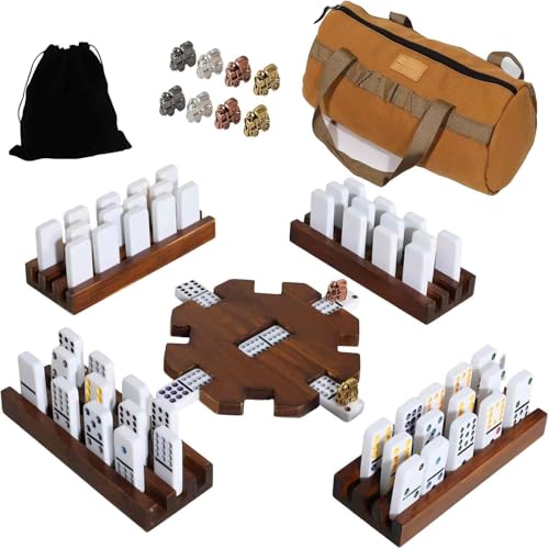 Domino train mexicain premium avec pièces double 12 et supports bois