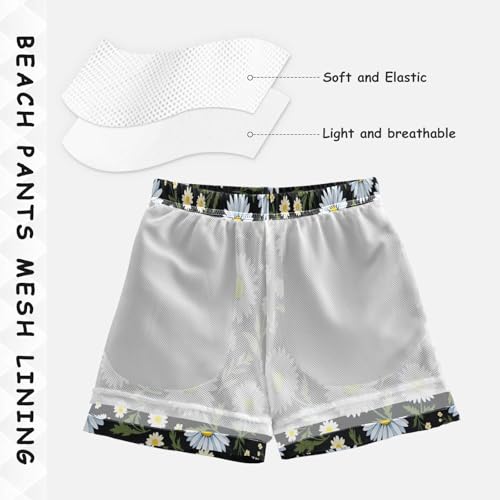 Boys Short Swim Trunks, Anti-Chafe Swim Trunks Boys 2 T, White Blue Daisies Yellow4